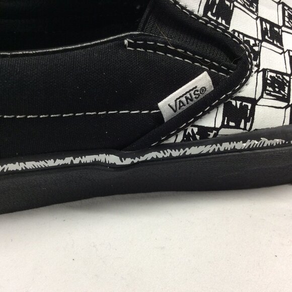 Vans Skate Shoes Men 7.5 Women 9 Black White Canvas Doodle Checkerboard Slip On - Picture 7 of 9